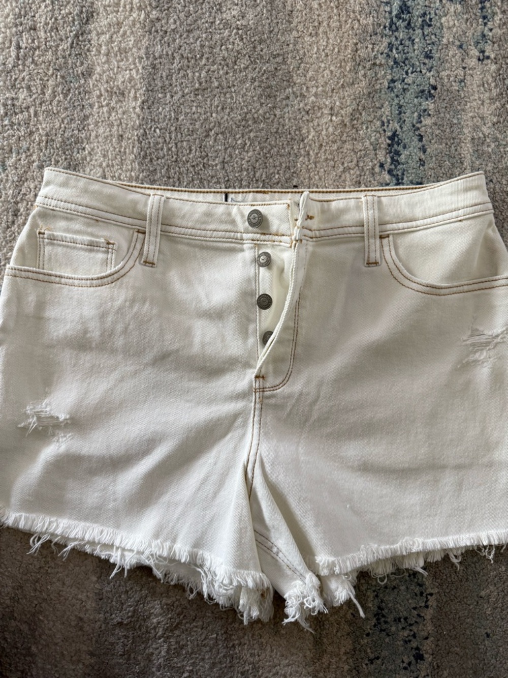Hollister White Frayed Hem Denim Button-Front Shorts